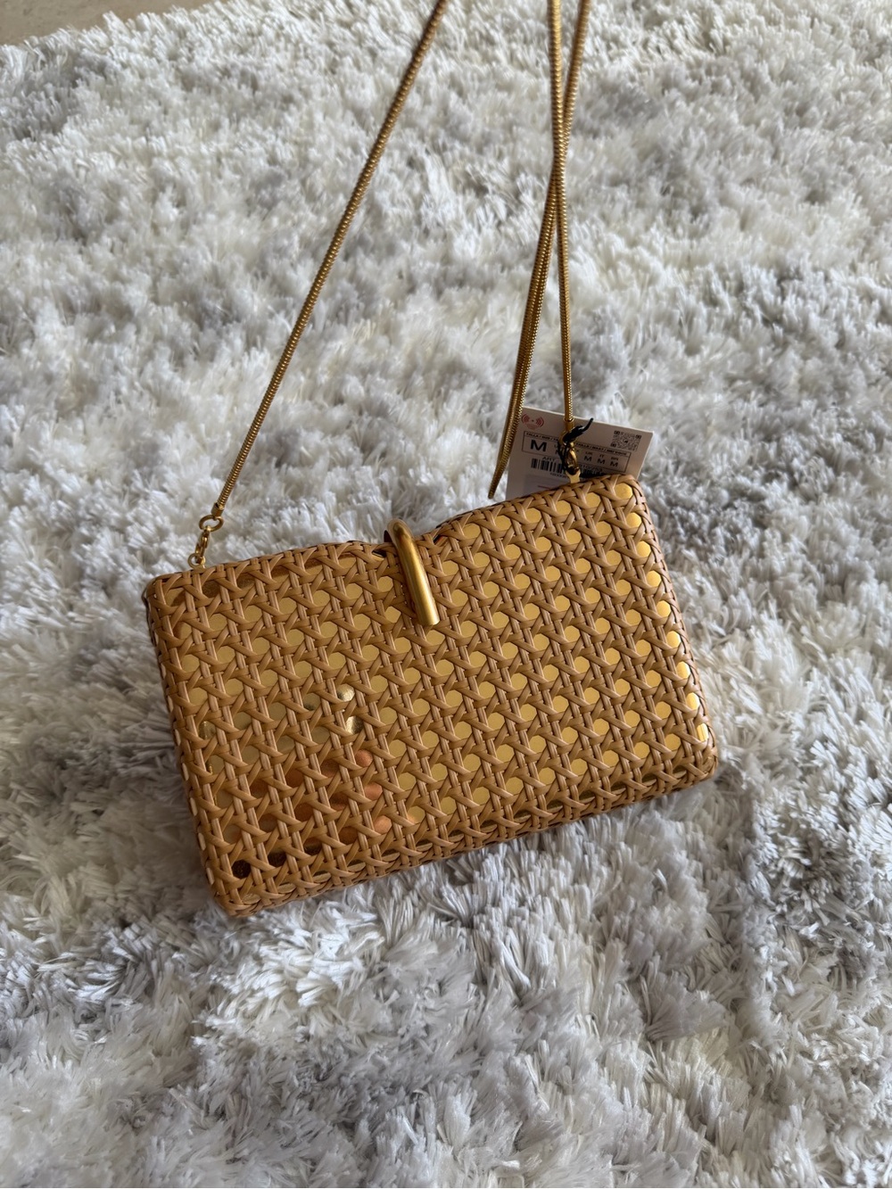 Zara Woven Gold Crossbody Clutch Bag